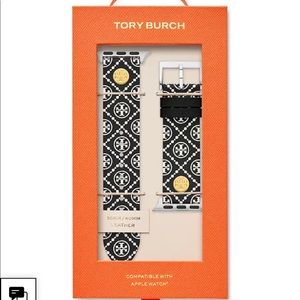 Tory Burch T MONOGRAM BAND FOR APPLE WATCH®, BLACK/WHITE LEATHER, 38 MM – 40 MM